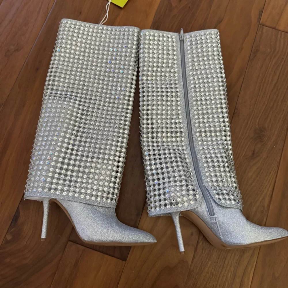 NWT Gianni Bini Lowry Glitter Rhinestone Foldover Stiletto Tall Boots Sz 7,5 - Picture 10 of 15